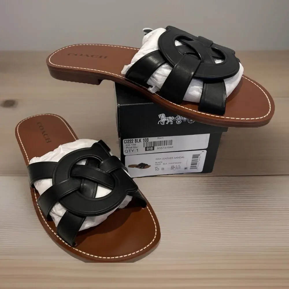 NEW- Rare Coach Issa black leather sandals in size 10m
